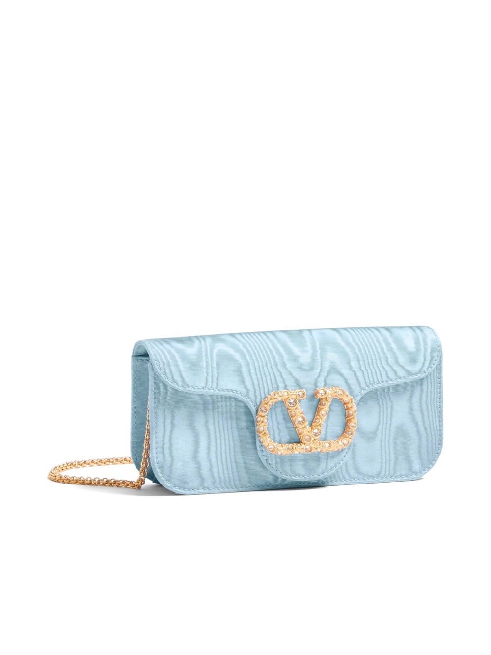 Valentino Garavani Blue Loco Clutch in Moire Fabric with Crystal Logo - Picture 10 of 12